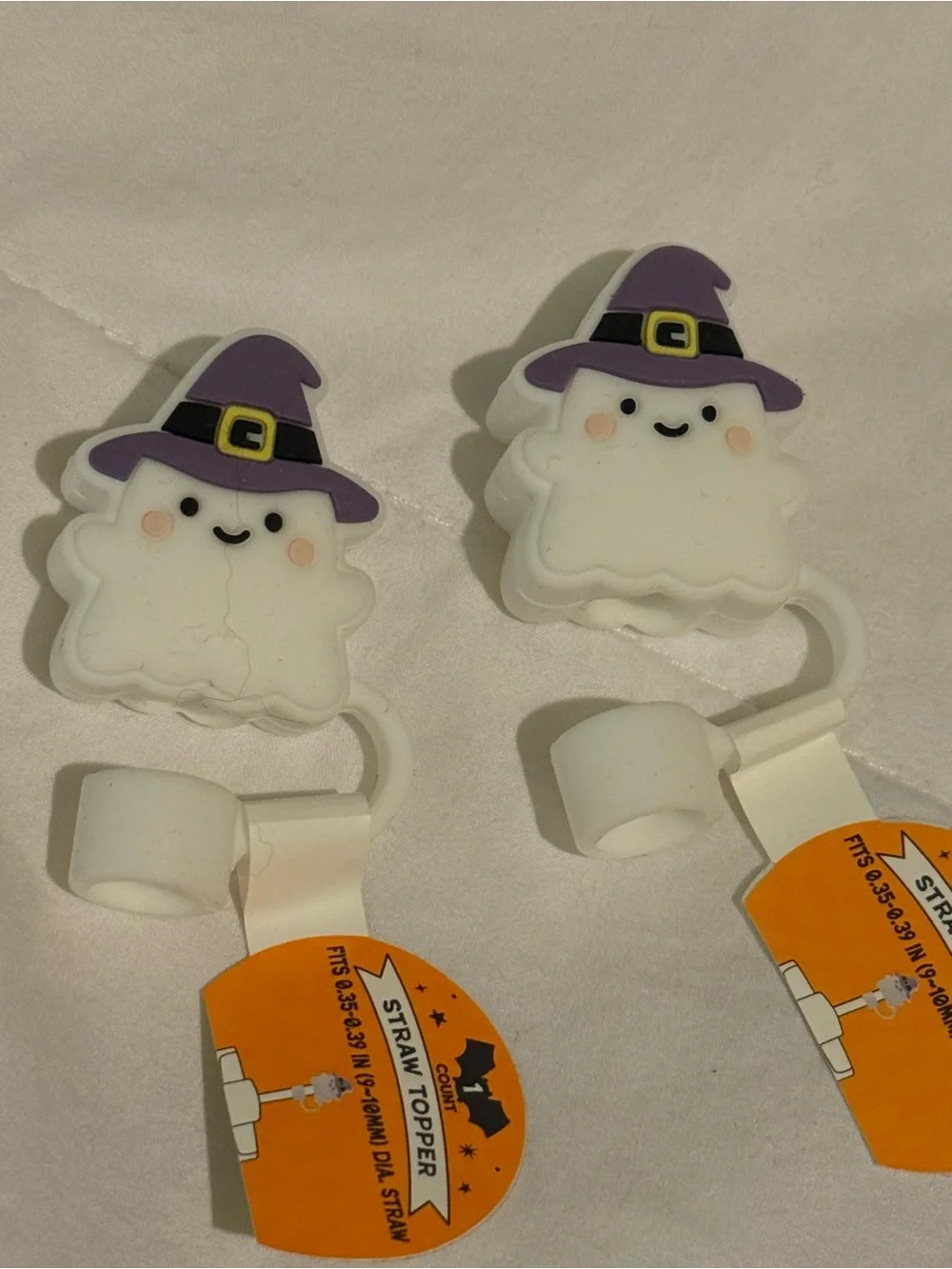 Target White Ghost Straw Toppers with Purple Witch Hats Silicone